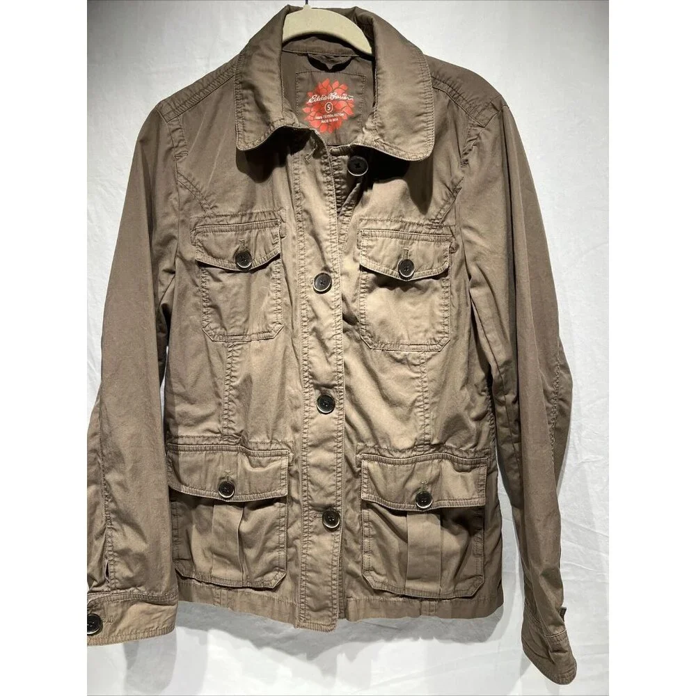 Eddie Bauer Khaki jacket Blazer size Small Pockets Adjusted Back Strap‎